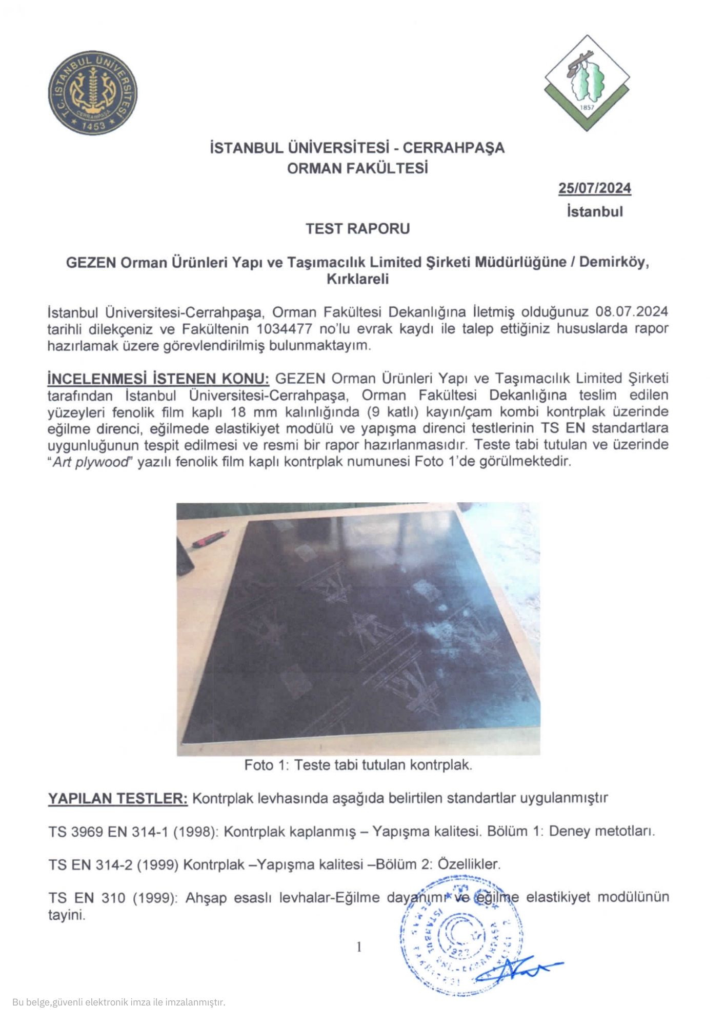İstanbul Üniversitesi TEST RAPORU